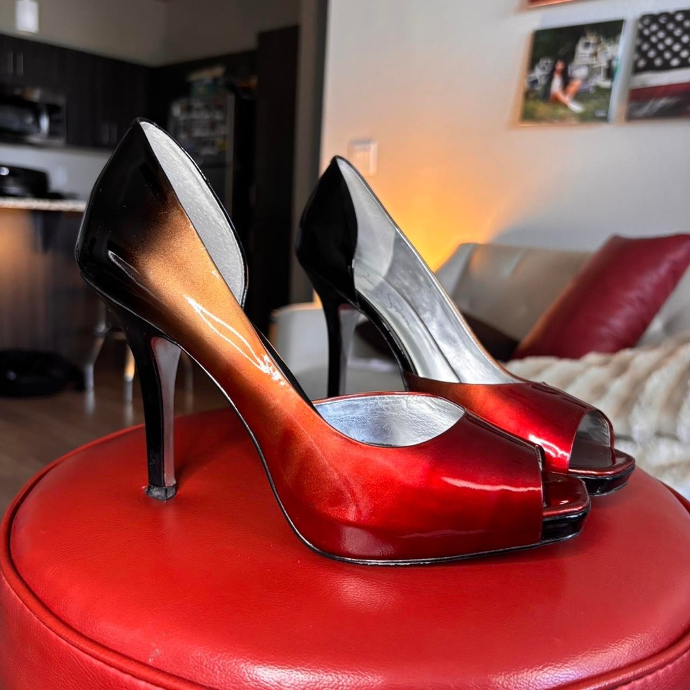 ❤️ Y2K Jessica Simpson Red Ombré Leather Peep Toe Heels ❤️